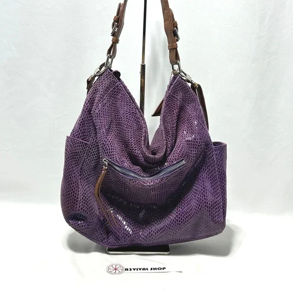 Sorial Purple Brown Leather Large Hobo Convertible Crossbody Bag - Large - Picture 4 of 8